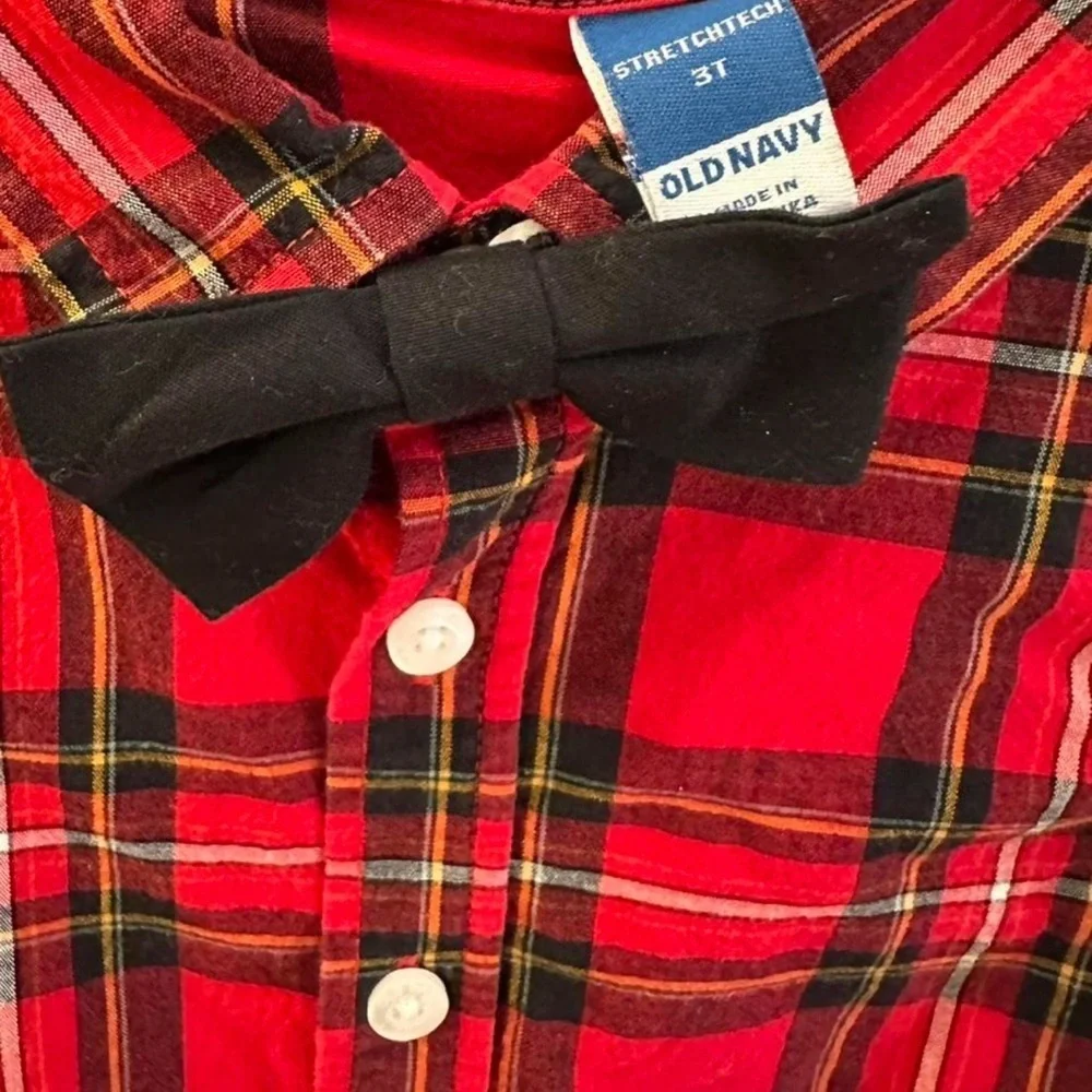3T Red Plaid Toddler Boy Old Navy Button Up Shirt Bow Tie Zara Baby Pants Set
